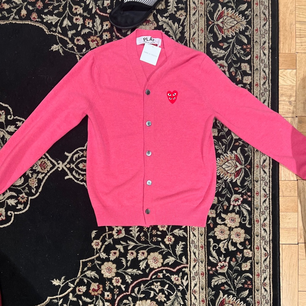 Comme des garçon pink double hearted cardigan